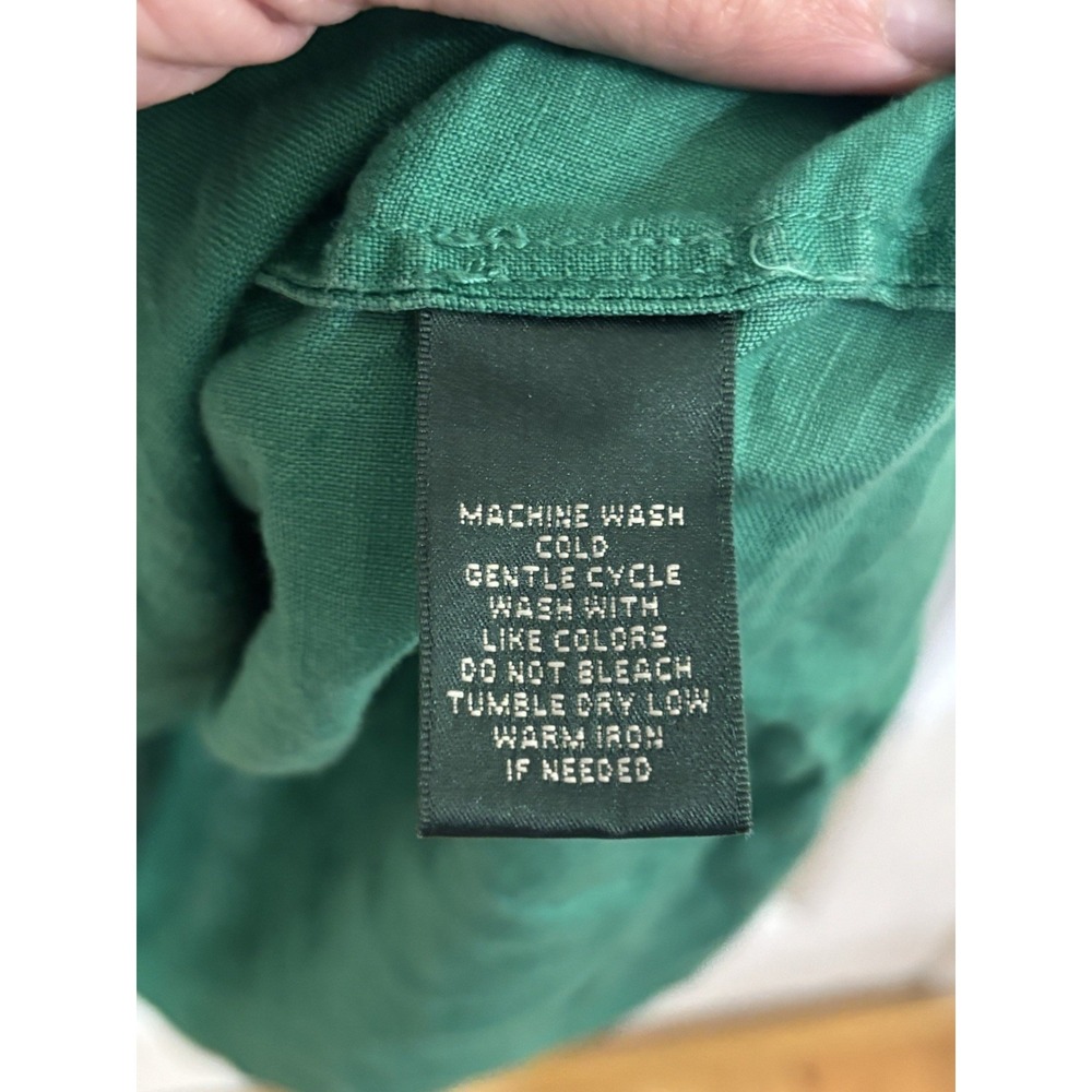 Lauren Ralph Lauren Women Green 100% Linen Button Up Shirt Lightweight M - Picture 7 of 8
